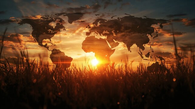 Global Food Supply Crisis Concept with Agricultural Silhouette and Dramatic Sunset