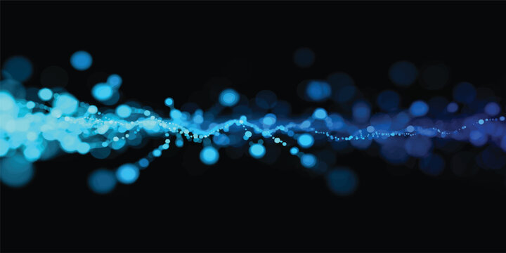 Abstract blue party scene with glowing lights and dancing crowd