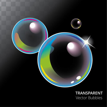 Realistic Transparent Soap Bubbles with Rainbow Reflection Vector Illustration