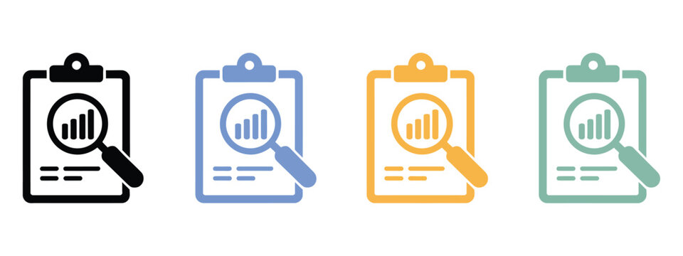 Analyze Company Growth Report with Magnifying Glass Icon Set, Talent Management and Skill Gap Analysis Glyph Icons, Performance Measurement, Business Intelligence and Evaluation Vector Collection