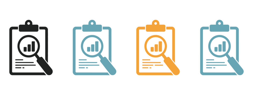 Analyze Company Growth Report with Magnifying Glass Icon Set, Talent Management and Skill Gap Analysis Glyph Icons, Performance Measurement, Business Intelligence and Evaluation Vector Collection
