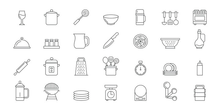 Kitchen Utensils and Cookware Icon Set &ndash; Cooking Tools Vector Collection, EPS 10