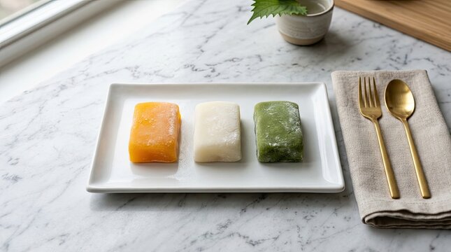 Independence day india celebrations with traditional korean style desserts on marble table