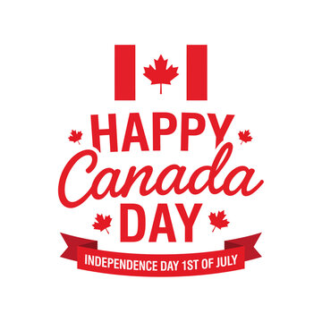 Happy Canada Day Independence Day celebration graphic with maple leaves and banner