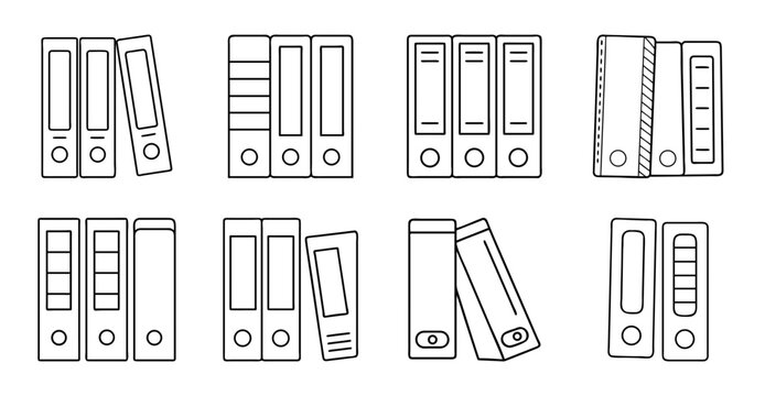 Organized file folders and binders set illustration - Clean and minimalist vector illustration of neatly arranged file folders and binders in a simple layout for office or educational use.