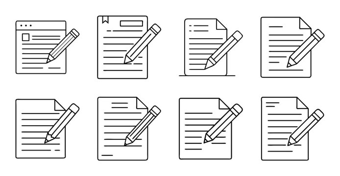 Flat icons of documents with editing and arrows - Minimalist flat icons showing documents with edit and arrow actions in a clean, modern style.