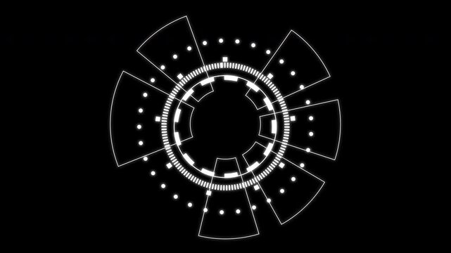 Target searching scope and scanning animation . Target circle 2D HUD 4k IN BLACK BACKGROUND