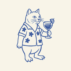 Cat in shirt holding cocktail Vector © Jrdesign0