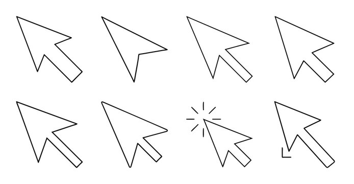 Mouse cursor pointer arrow icons set - Set of clean, minimal mouse cursor pointer arrows in various directions for digital design and UI projects.
