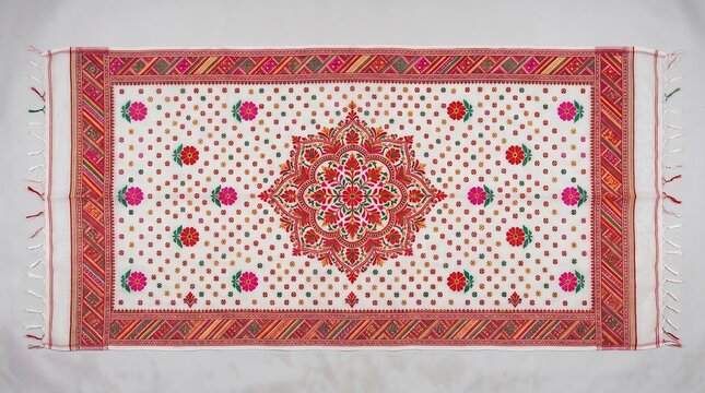 Traditional indian phulkari embroidery shawl with floral patterns