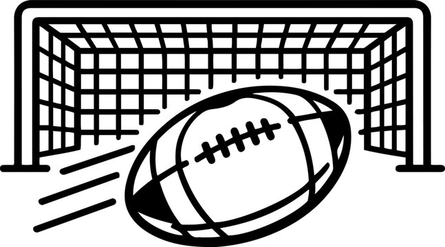 Rugby ball crossing goal line during a game on transparent background