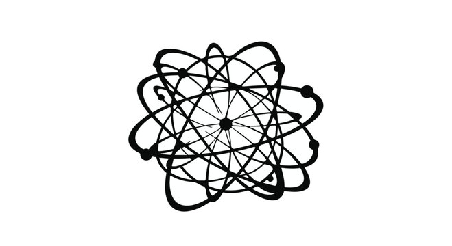 Atom model with orbiting electrons creates a scientific representation of molecular structure on a clear background.
