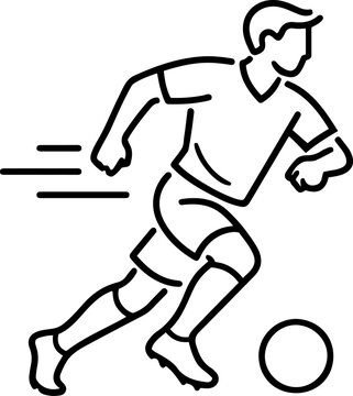 Soccer player dribbling a ball with motion lines against a clean transparent background for sports concepts
