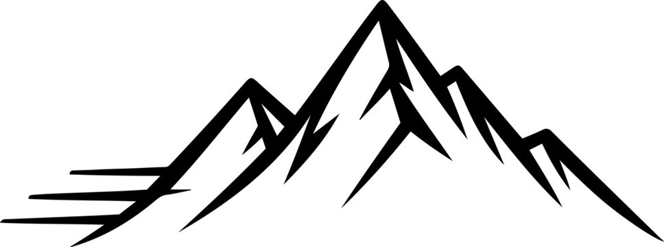 Stylized mountain range silhouette with dynamic speed lines on transparent background for adventure themes