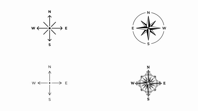 Simple compass and cardinal directions vector illustration