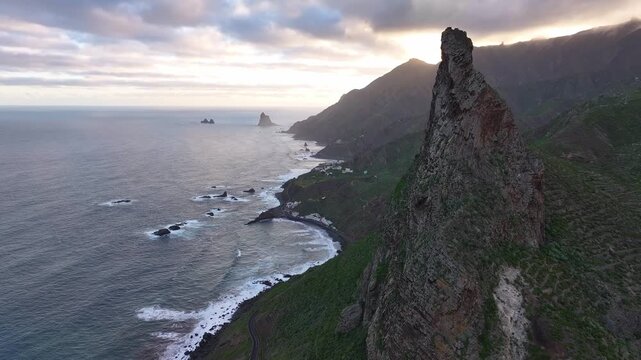 Roque de las &Aacute;nimas Sea Cliff at Sunrise, Anaga Rural Park, Tenerife, Canary Islands, Spain