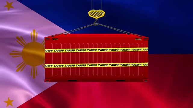 Philippine Flag with Cargo Container and Tariff Warning