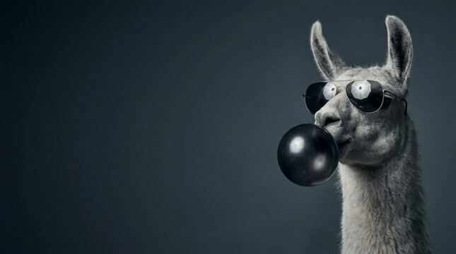 Donkey Blowing Bubblegum Bubble in Dark Studio Cool Style