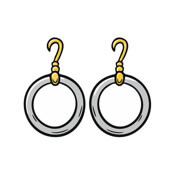 Hand-drawn illustration of simple silver hoop earrings with gold hooks jewelry accessory