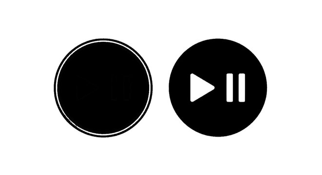 Vector illustration of play and pause button icons set on a transparent background