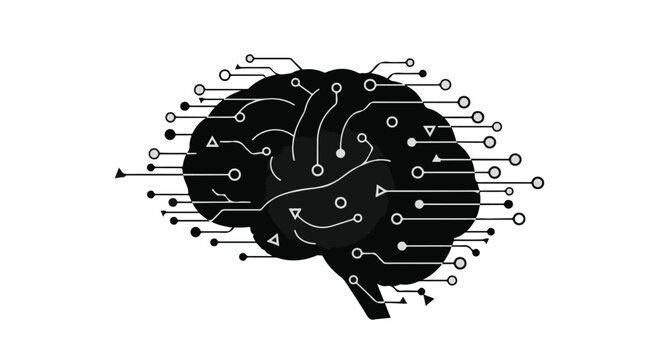 Brain integrated with circuit board lines visualizes artificial intelligence and neural network concepts.