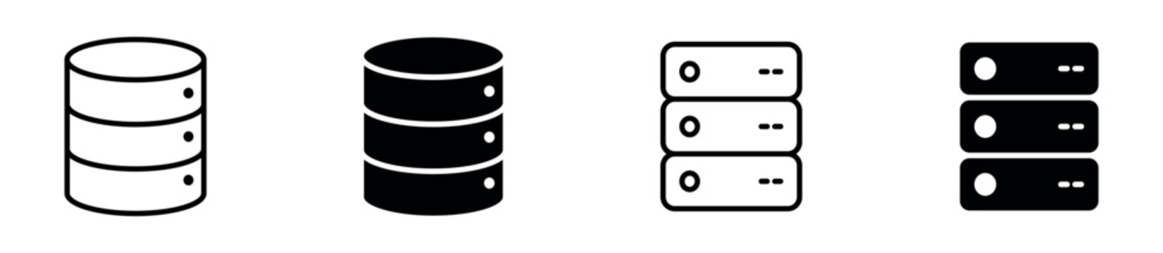 Database Server Icon Set. Data Storage, Cloud Database and Information Management Icons. Vector Illustration.