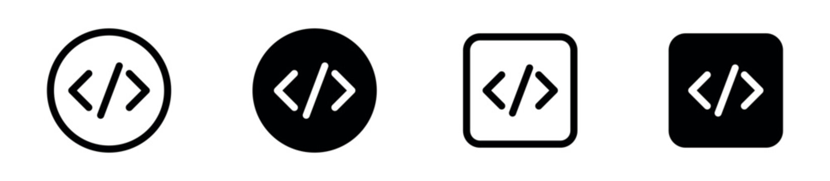 Code Icon Set. Programming, Software Development and Coding Icons. Vector Illustration.