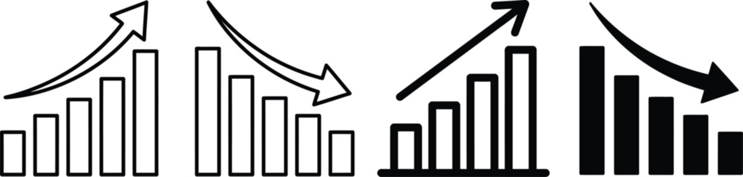 Increasing and decreasing business graph charts with arrows