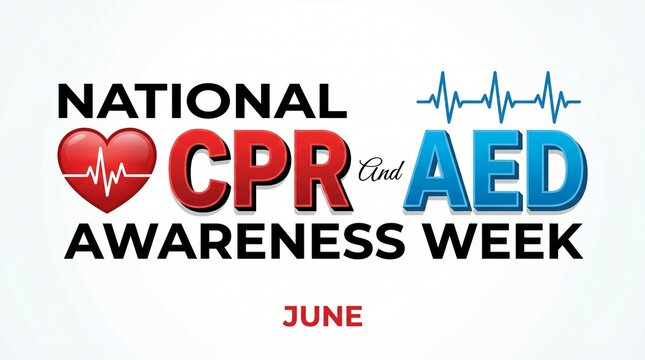 National cpr and aed awareness week graphic with heartbeat and text