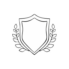 Obraz premium Hand drawn shield emblem with laurel wreath leaves on white background