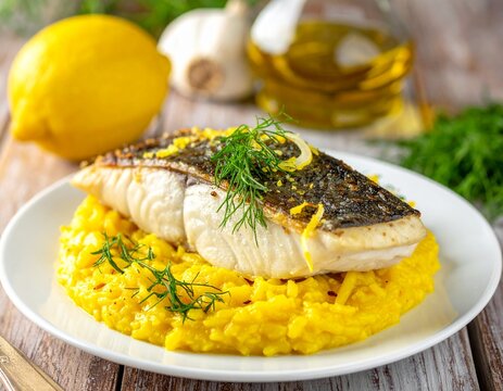 Wolfsbarsch auf Safran-Fenchel-Risotto