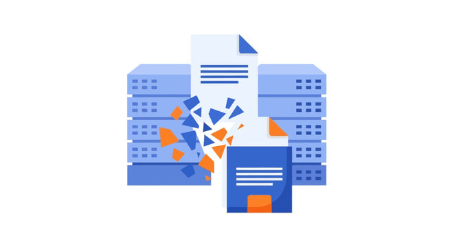 Data Corruption and Server Failure Concept Illustration with Shattered Digital Files and Information Loss