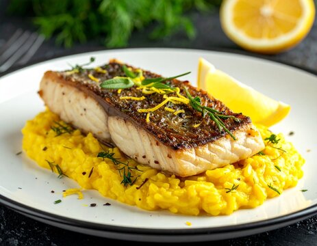 Wolfsbarsch auf Safran-Fenchel-Risotto