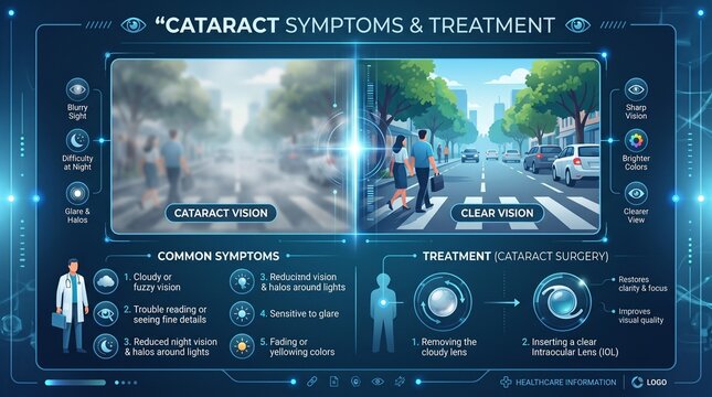 Cataract symptoms and treatment infographic