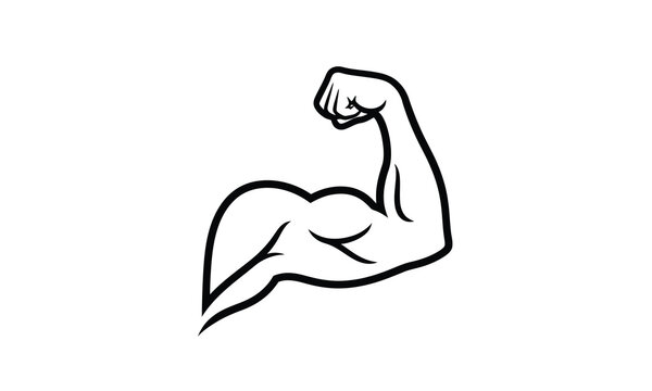 Flexing bicep arm outline icon logo vector image.