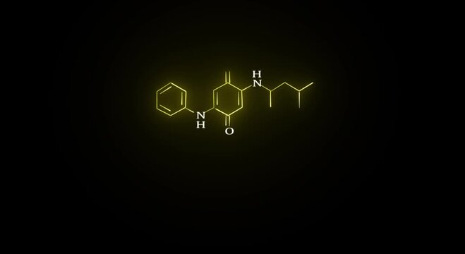 Glowing yellow molecular structure of chemical formula on black background a digital visualization of a structural diagram