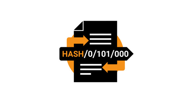 Data Hashing and Blockchain Document Verification Vector Icon - Secure Digital Cryptography Concept