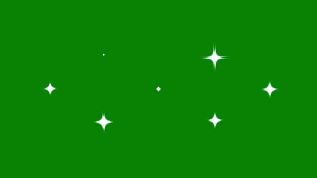 Sparkle twinkle star animation, glowing white doodle stars, glitter shine bursts, retro flat vector style green screen night,Star twinkling animation, blinking light effect 4k video