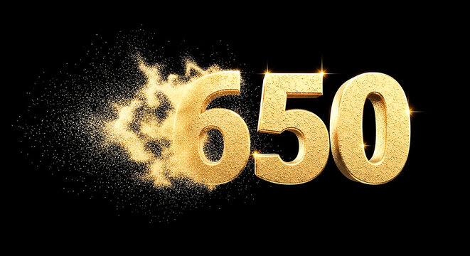 Dynamic gold sparkle explosion effect highlighting the bold number 650 against a dark background for emphasis and impact.