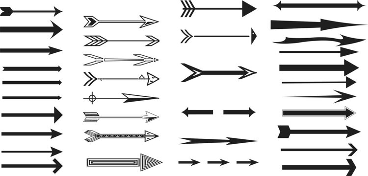 Assortment of black graphic arrows and direction indicators with indicators