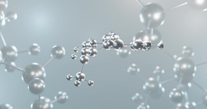 Amezinium rotating 3d molecule, molecular structure of vasopressor agent seamless video
