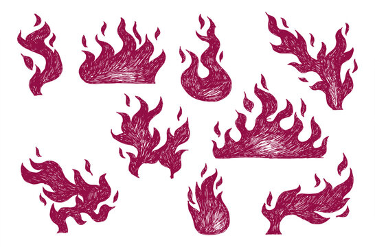 Vintage Fire Flame Hand draw Collection Vector Illustration