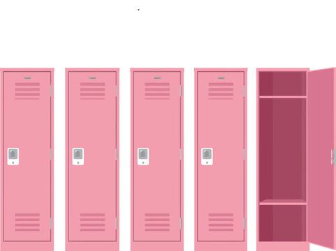 Pink school lockers with one open