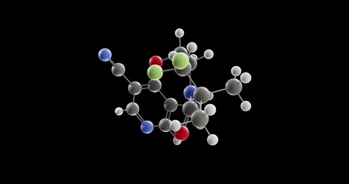 Oditrasertib molecule, rotating 3D model of investigational drug, looped video on a black background
