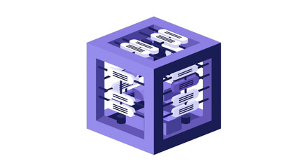 Obraz premium Isometric 3D Data Storage Cube Illustration for Cloud Computing, Blockchain Network, and Big Data Infrastructure Technology