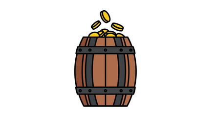 Wooden Barrel Full of Gold Coins, Treasure Chest Concept, Money Raining Down © Beat