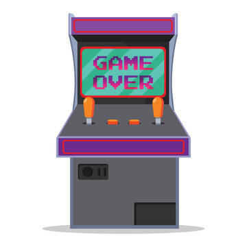 Retro arcade game machine in flat style on white background