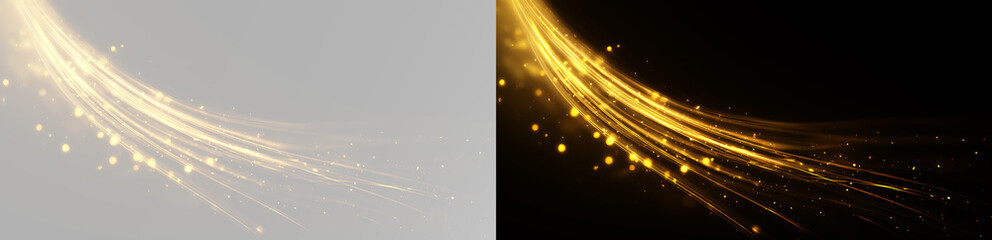 Luxury golden light sweep sparkling dust particles luminous motion elegant festive energy trail composition © theladydarina
