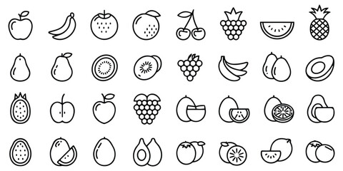 Fruit and berry line icon collection featuring healthy organic food ingredients for fresh design © MdOmar