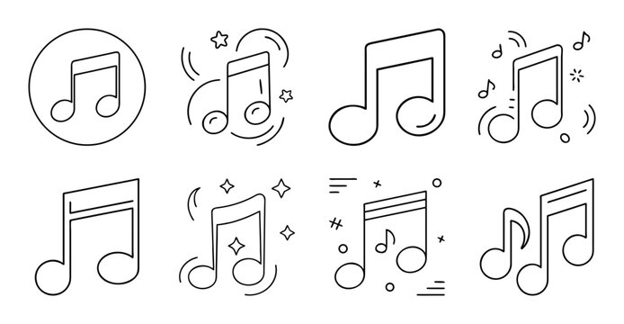 Colorful musical notes icon set - Bright and cheerful set of musical notes icons arranged in playful design for music-related projects and digital media.